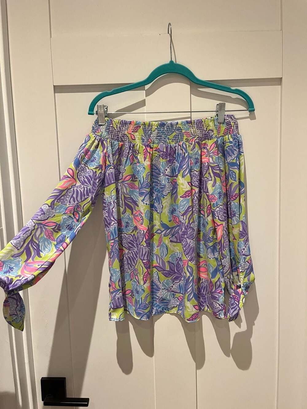 Lilly Pulitzer Floral Off-The-Shoulder Smocked Long Sleeve Blouse